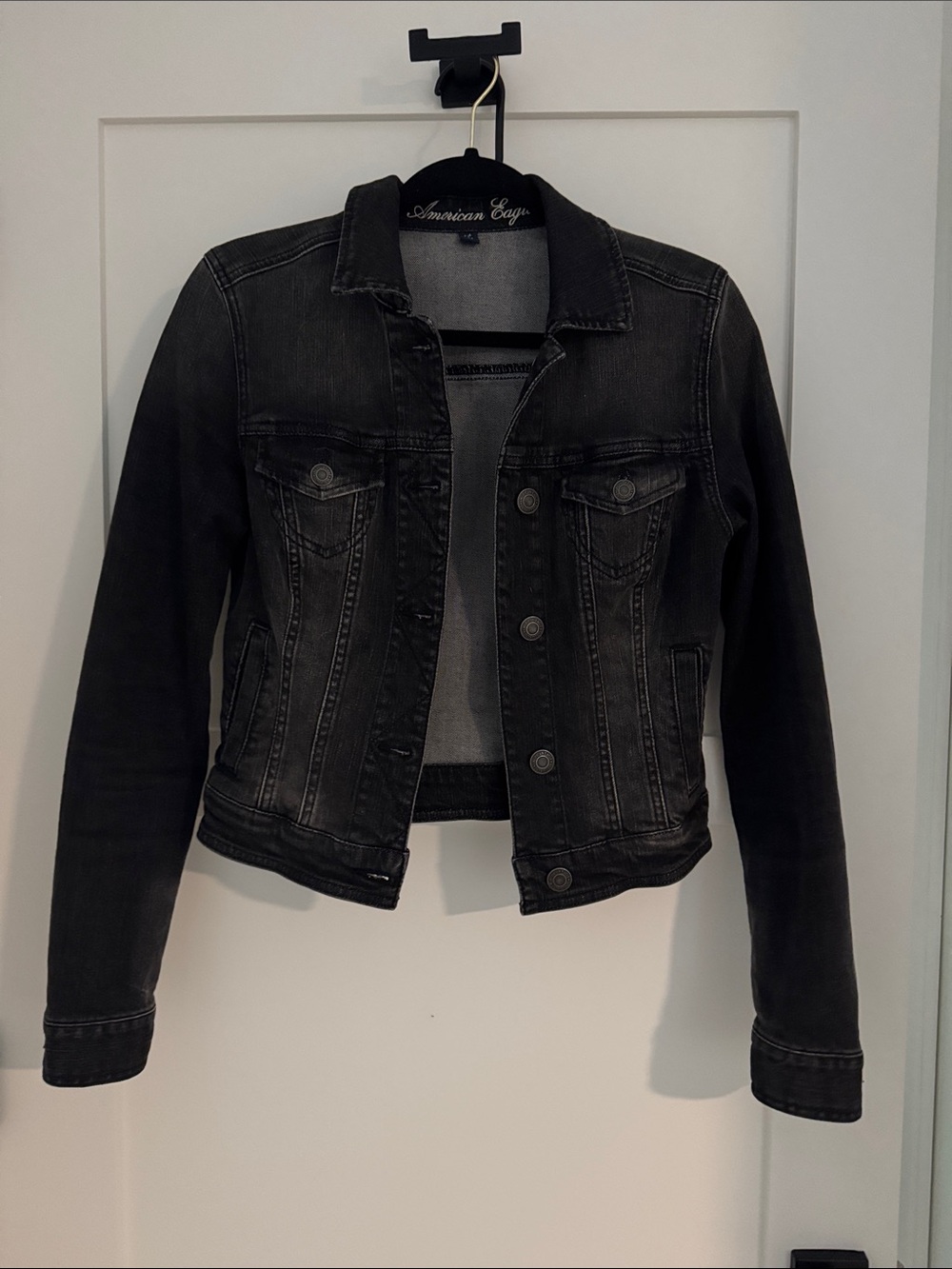American Eagle Outfitters Black Denim Trucker Jacket